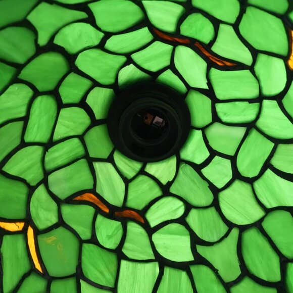 Tiffany Style Table Lamp Handcrafted Stained Glass lamp 20" H Small Green Leaf - Picture 3 of 7